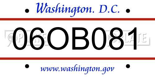 06OB081 District Of Columbia License Plate