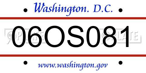 06OS081 District Of Columbia License Plate