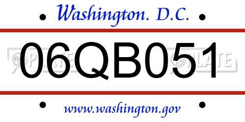 06QB051 District Of Columbia License Plate