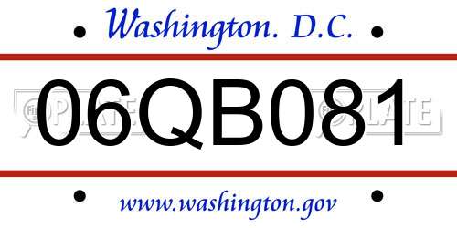 06QB081 District Of Columbia License Plate
