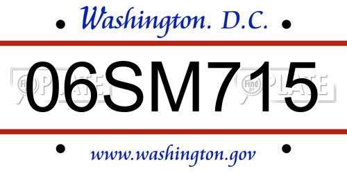 06SM715 District Of Columbia License Plate