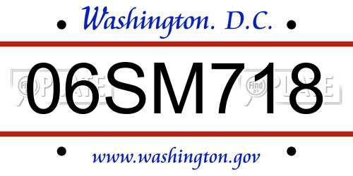 06SM718 District Of Columbia License Plate