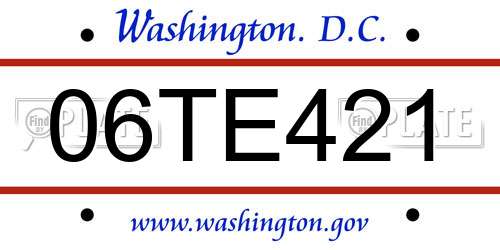 06TE421 District Of Columbia License Plate