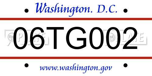 06TG002 District Of Columbia License Plate
