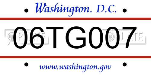 06TG007 District Of Columbia License Plate