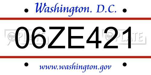 06ZE421 District Of Columbia License Plate