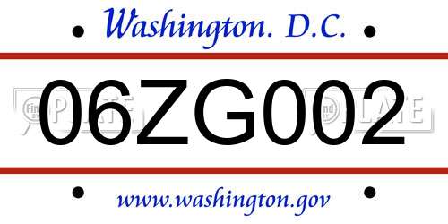 06ZG002 District Of Columbia License Plate