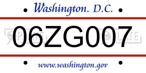 06ZG007 District Of Columbia License Plate