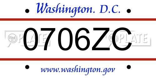 0706ZC District Of Columbia License Plate