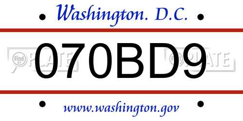 070BD9 District Of Columbia License Plate