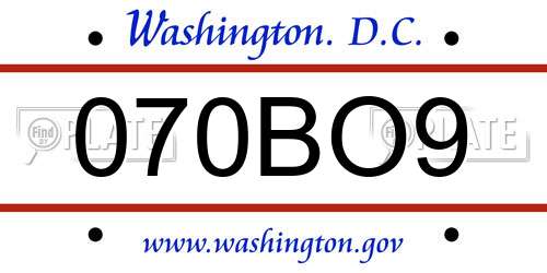 070BO9 District Of Columbia License Plate
