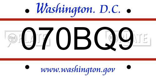 070BQ9 District Of Columbia License Plate
