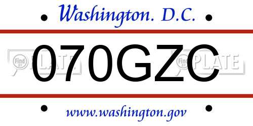 070GZC District Of Columbia License Plate