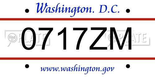 0717ZM District Of Columbia License Plate