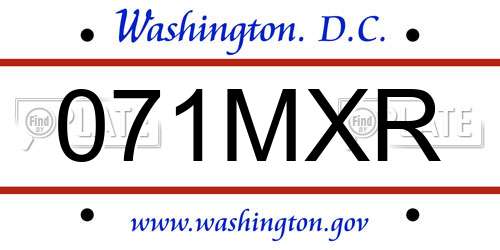 071MXR District Of Columbia License Plate