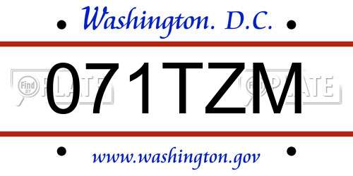 071TZM District Of Columbia License Plate