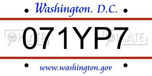 071YP7 District Of Columbia License Plate