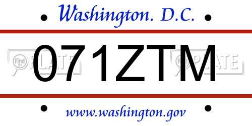 071ZTM District Of Columbia License Plate