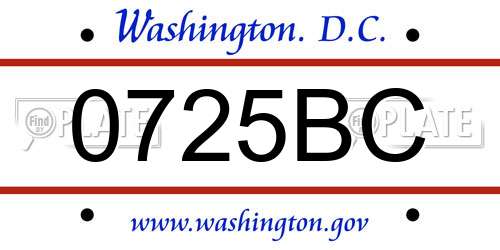 0725BC District Of Columbia License Plate