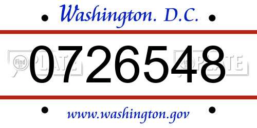 0726548 District Of Columbia License Plate
