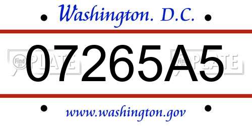 07265A5 District Of Columbia License Plate