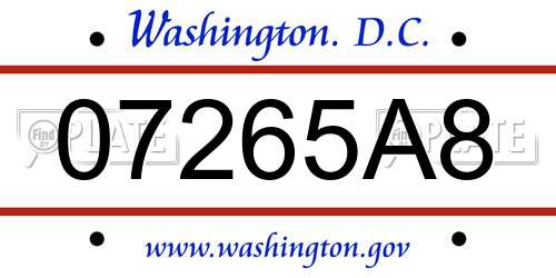 07265A8 District Of Columbia License Plate