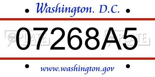 07268A5 District Of Columbia License Plate