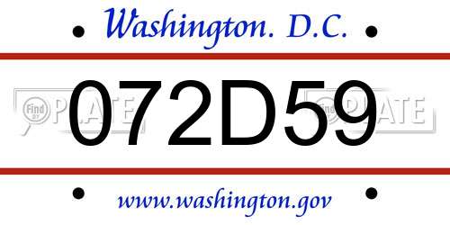 072D59 District Of Columbia License Plate