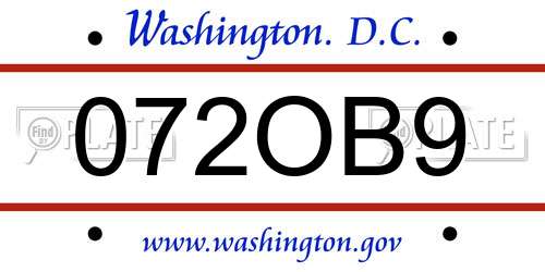 072OB9 District Of Columbia License Plate
