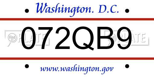 072QB9 District Of Columbia License Plate