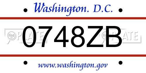 0748ZB District Of Columbia License Plate