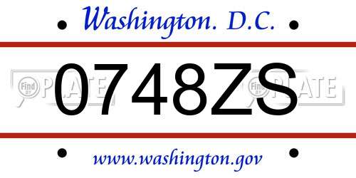 0748ZS District Of Columbia License Plate