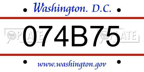 074B75 District Of Columbia License Plate
