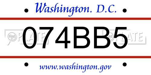 074BB5 District Of Columbia License Plate