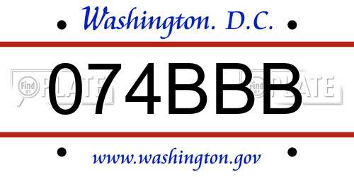 074BBB District Of Columbia License Plate