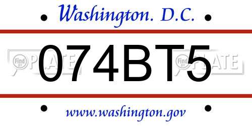 074BT5 District Of Columbia License Plate