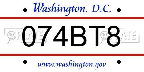 074BT8 District Of Columbia License Plate