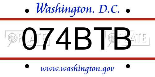 074BTB District Of Columbia License Plate