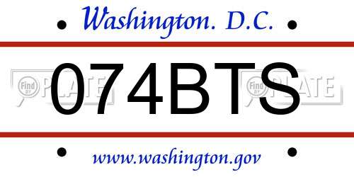074BTS District Of Columbia License Plate