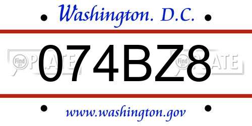 074BZ8 District Of Columbia License Plate