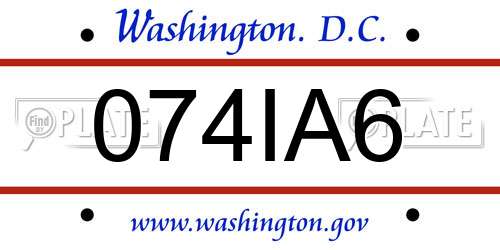 074IA6 District Of Columbia License Plate