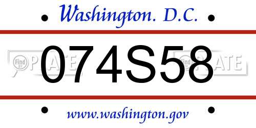 074S58 District Of Columbia License Plate
