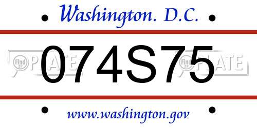 074S75 District Of Columbia License Plate
