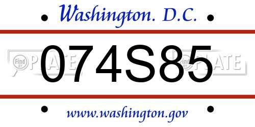 074S85 District Of Columbia License Plate