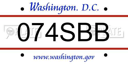 074SBB District Of Columbia License Plate
