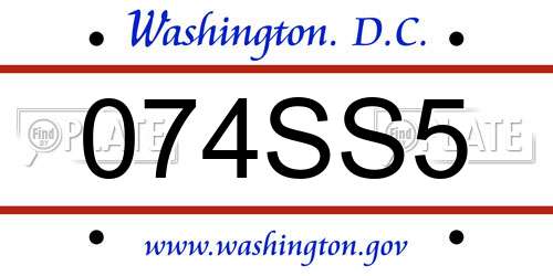 074SS5 District Of Columbia License Plate