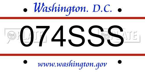074SSS District Of Columbia License Plate
