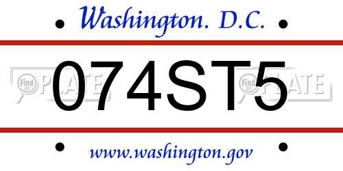 074ST5 District Of Columbia License Plate