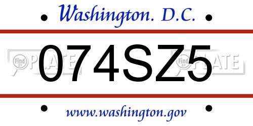 074SZ5 District Of Columbia License Plate