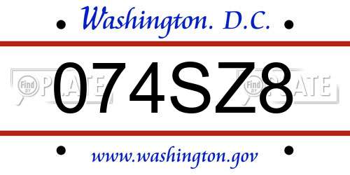 074SZ8 District Of Columbia License Plate